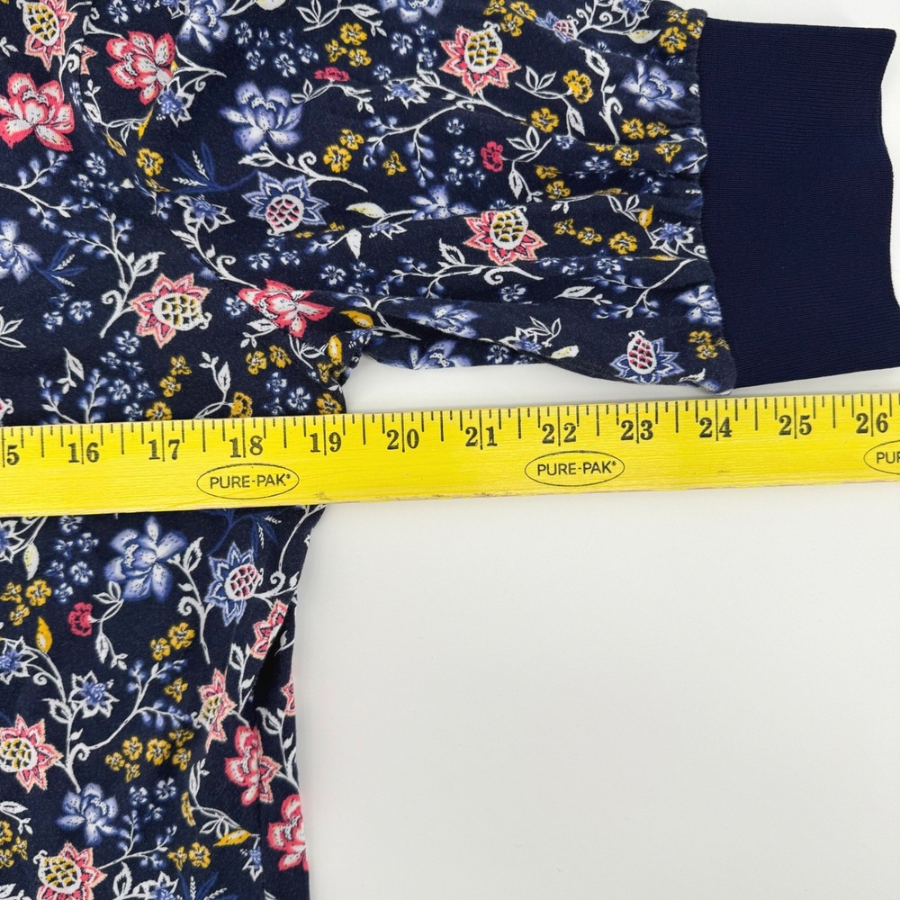 Lauren Ralph Lauren Womens Medium Navy Blue Floral Knit Short Sleeve Top - Picture 4 of 6